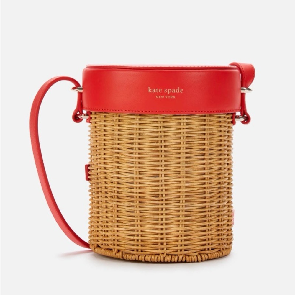 NWT, Rare kate spade Red Leather & Wicker Cherry Bucket Crossbody - Picture 4 of 16